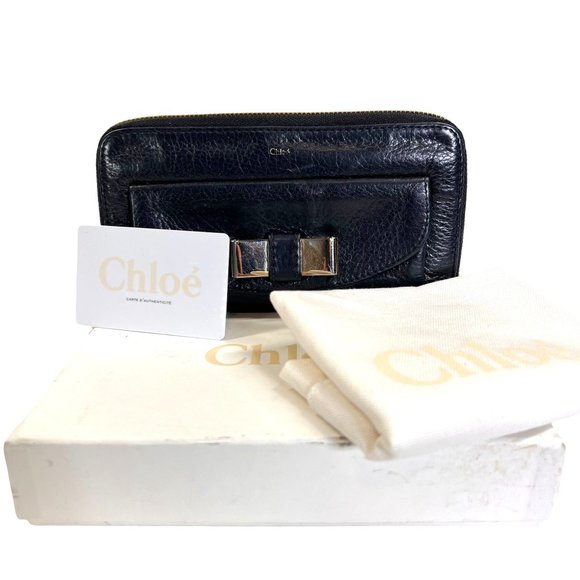 Authentic Chloe Wallet Long Lily Zip Around Black Leather Vintage Purse - Picture 1 of 12
